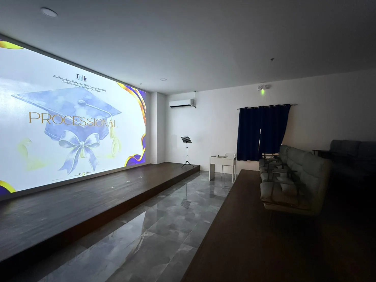 The screen in the school's multi-purpose hall
