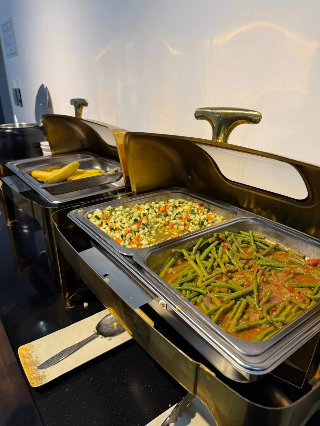Side dishes on the self-service counter in the school canteen