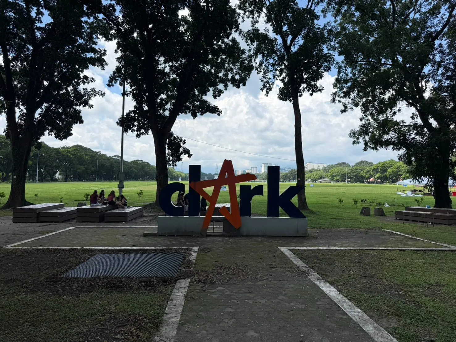 The Clark landmark lettering and open lawn